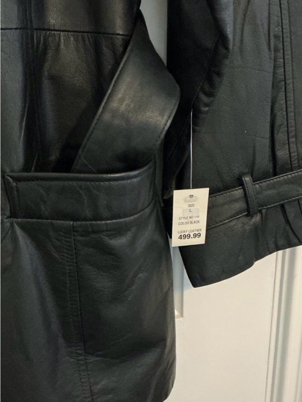 Lucky Men Soft Lined Classic Black Genuine Leather Wrap Coat with Belt NWT SZLg - Picture 11 of 11